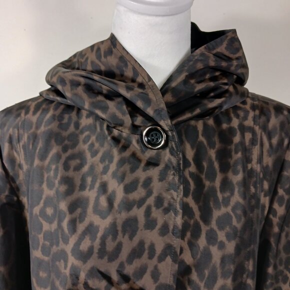 Gallery, Hooded Brown Animal Print Rain Coat Size Large, All Weather Coat/Jacket - Picture 5 of 16